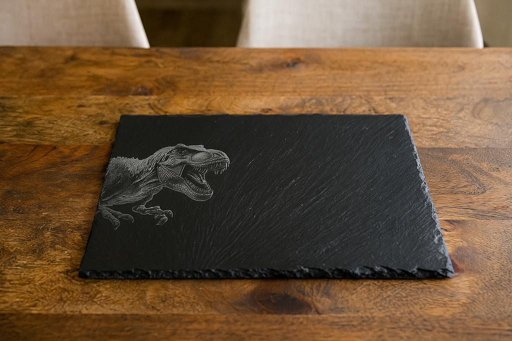 Laser Engraved Slate Placemat & Coaster – T-Rex Design