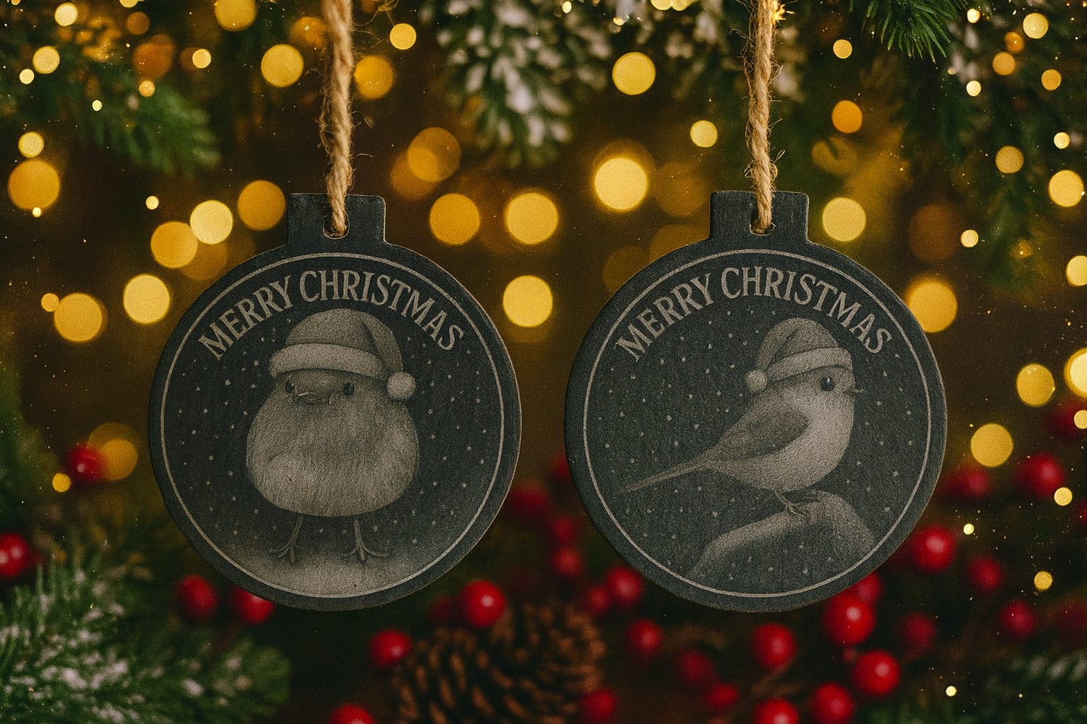 Slate Christmas Baubles British Birds